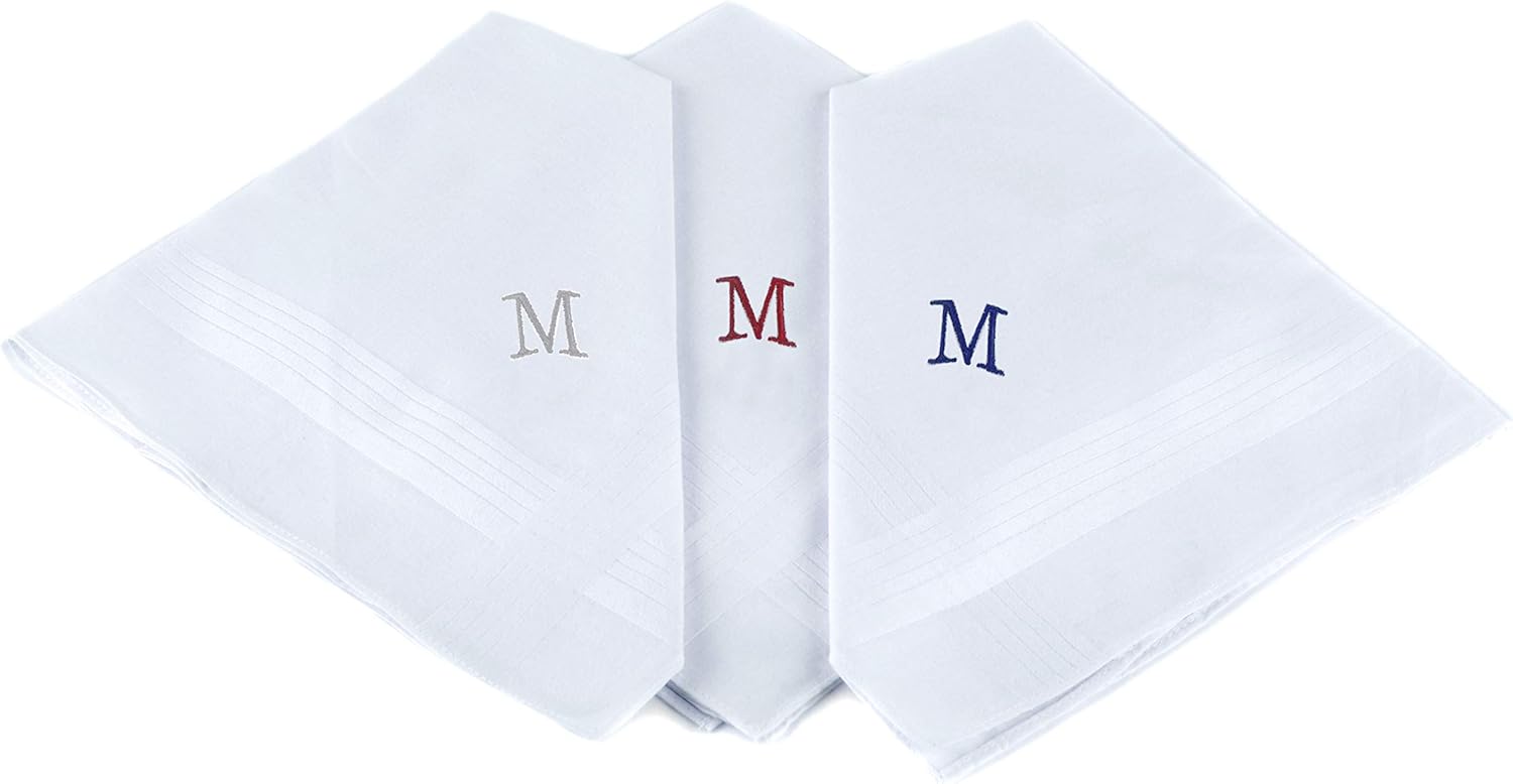 Monogrammed Handkerchief - Men's Cotton Handkerchief 3-Piece Set, Monogrammed