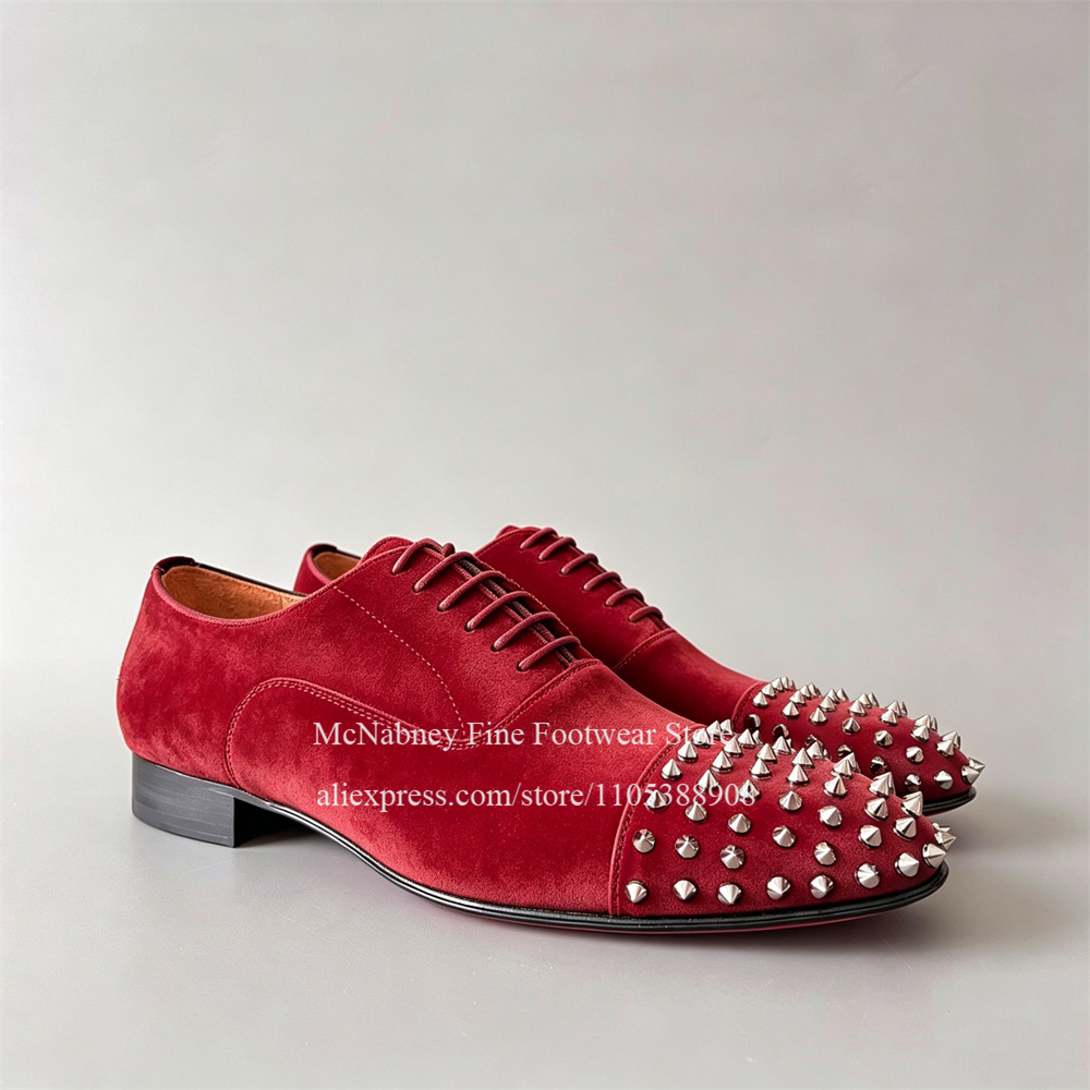 Men Formal Wear Dress - Spike Studs Leather Dress Shoes Lace