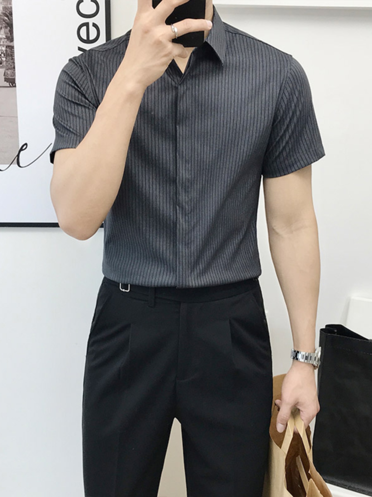 Slim Fit Striped ort Sve irt f - Men'S Urban Formal Wear のレビューと価格