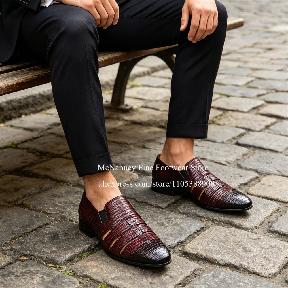 Breathable Cutout Burgundy Bla - Men Formal Wear Dress のレビューと価格