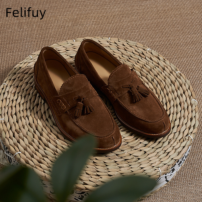 New Brown Men Flat Loafers Cow - Men Formal Wear Dress のレビューと価格