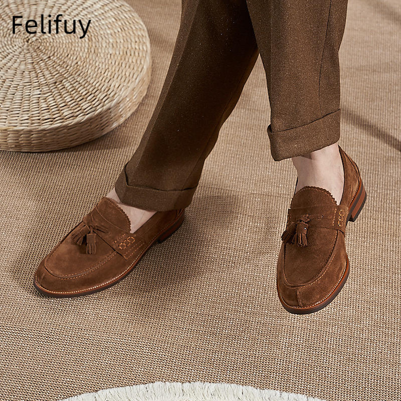 New Brown Men Flat Loafers Cow - Men Formal Wear Dress のレビューと価格