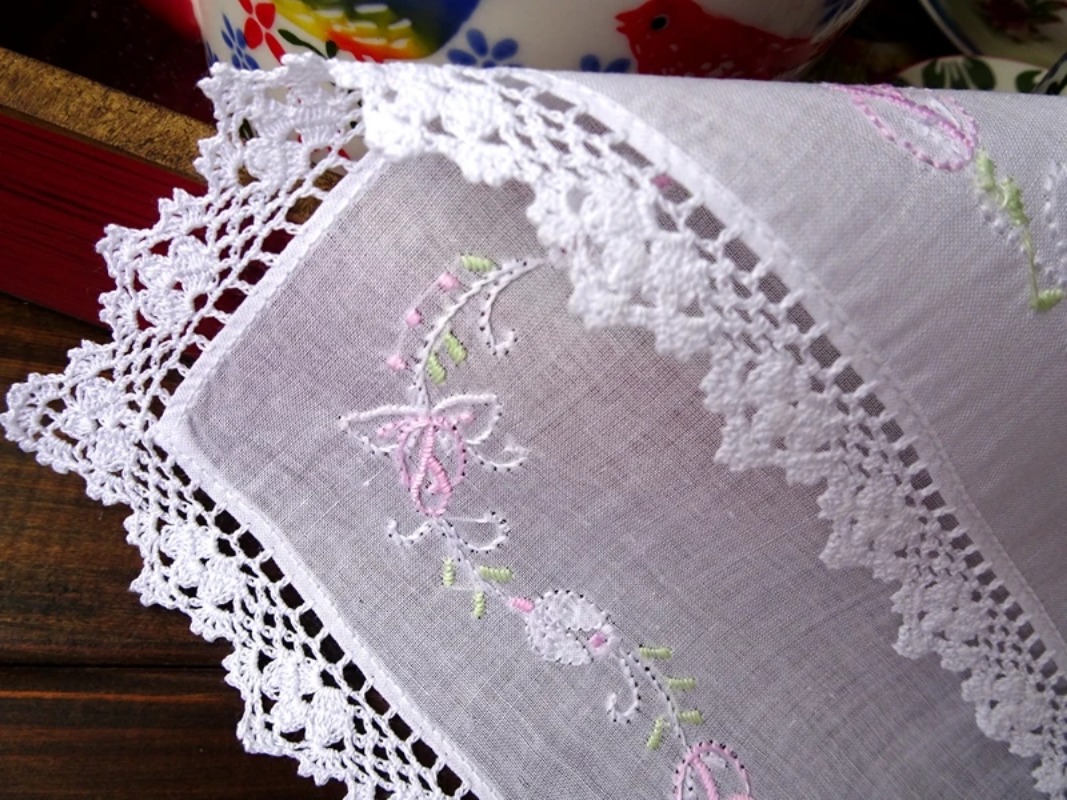 Handmade Embroidered Hook Edge - Monogrammed Handkerchief のレビューと価格